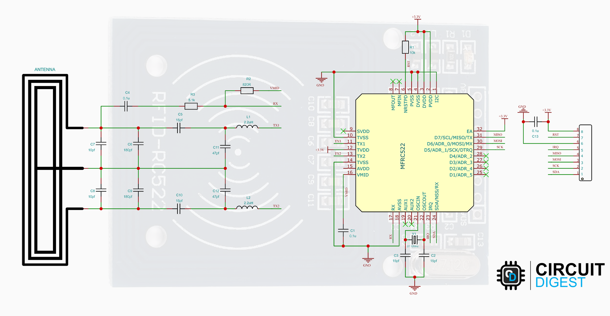 Interfacing RFID Reader With Arduino — wiring diagram